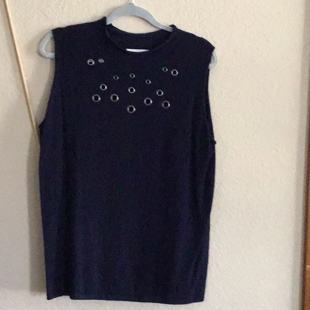 CUTE LAYERING SLEEVELESS NAVY TOP WITH GROMMET DETAILS, XL